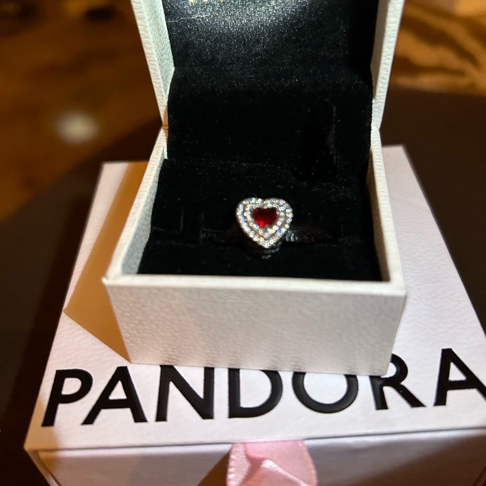 Sparkling Red Levelled Hearts Charm, Man made Crystal & Clear CZ